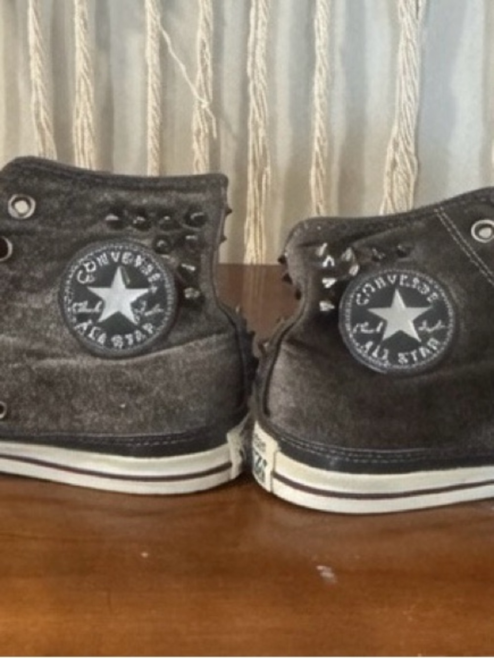 Converse High-Top Sneaker in Charcoal and Burgundy with Metal Studs - Picture 3 of 7